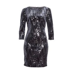 Eliza J Velvet Sequin Sheath Dress 10 Grey